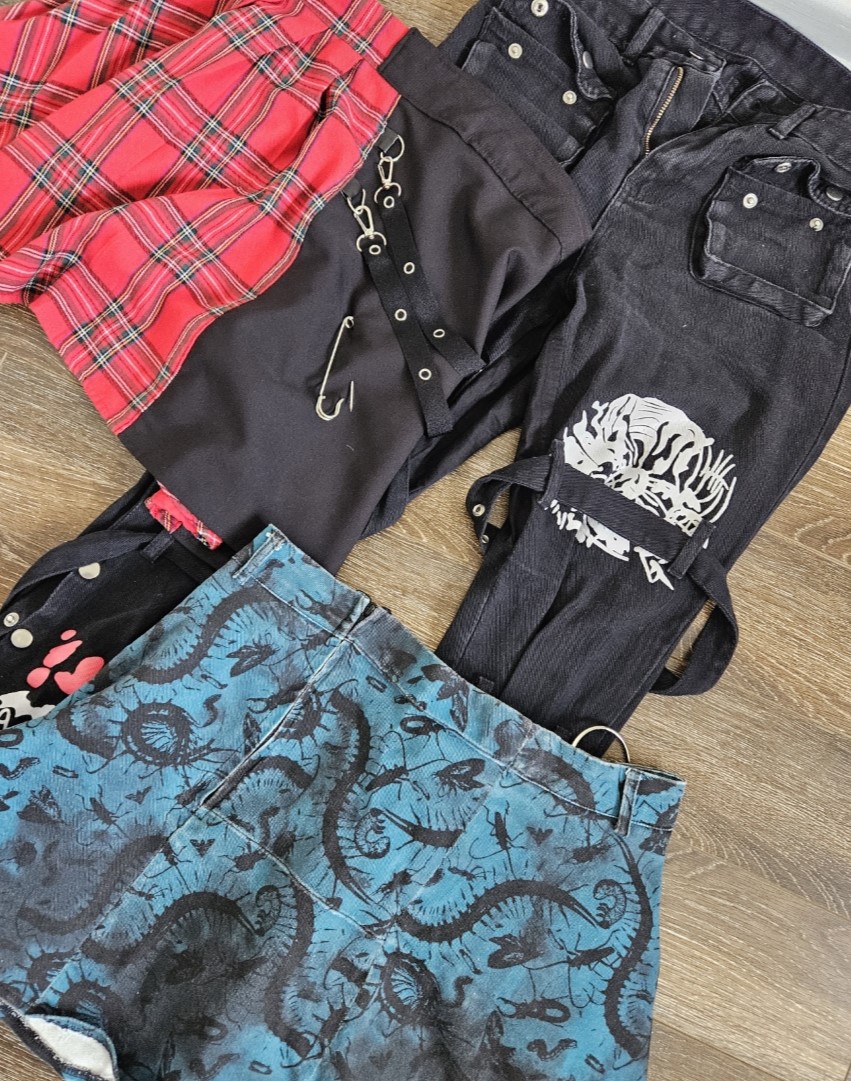 Pants and skirts that have been resized.